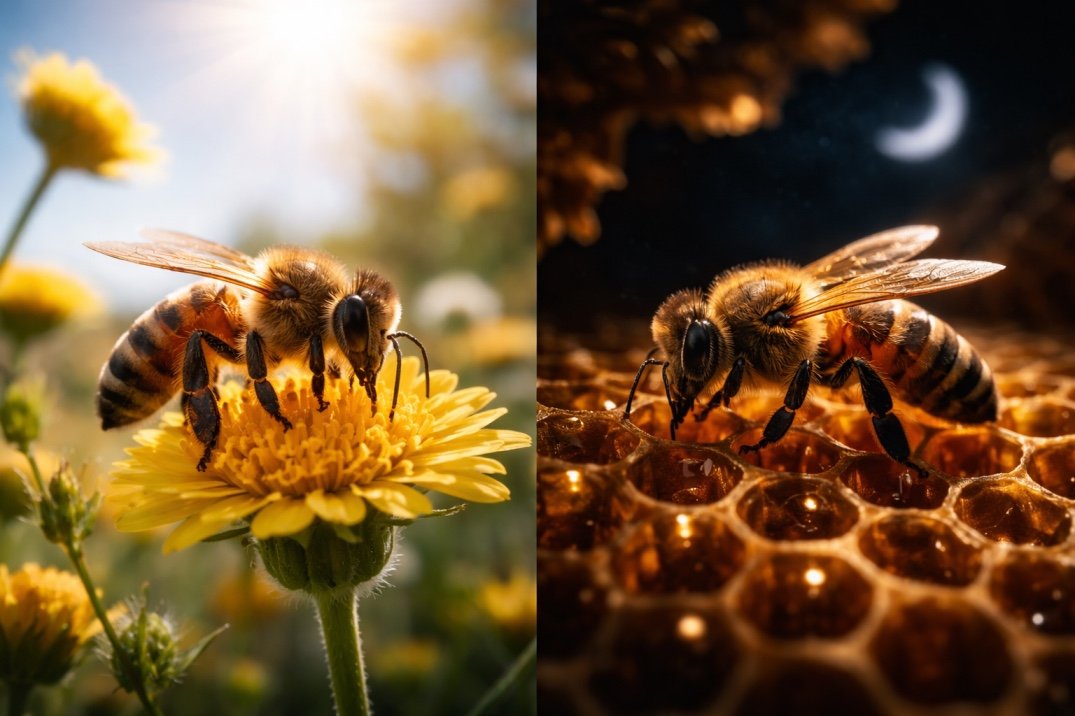 Η ζωή της μέλισσας την ημέρα και τη νύχτα